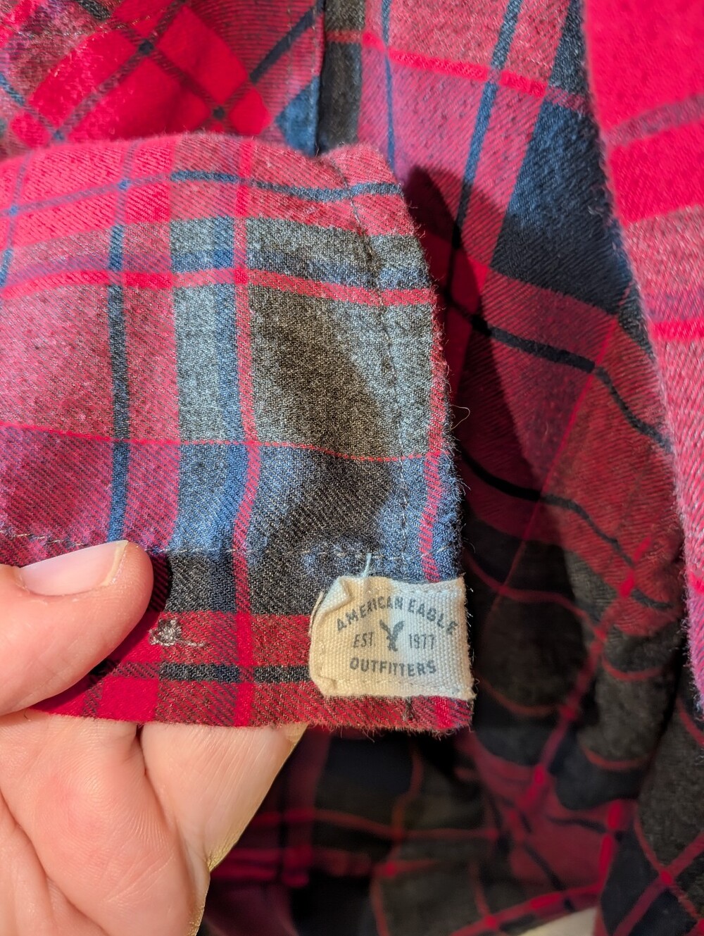 American Eagle Women's Red & Black Plaid Button-Up Shirt - Picture 3 of 4